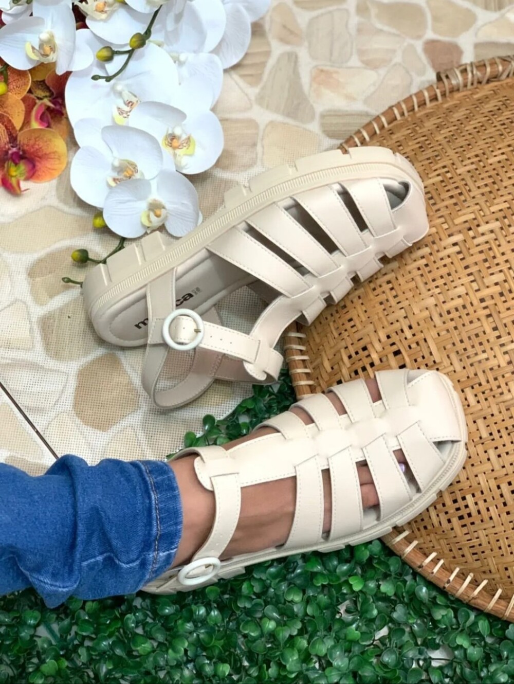 MOLECA Cream fisherman strappy all man made chunky sandals